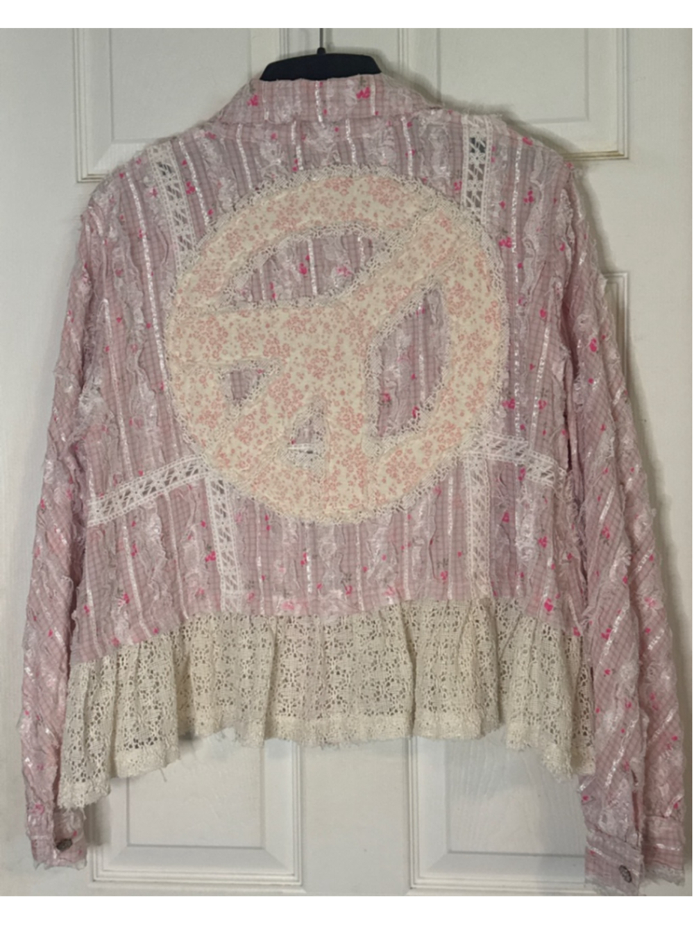 POLS Pink Beige Peace Sign Button Down Shirt S - Picture 2 of 3
